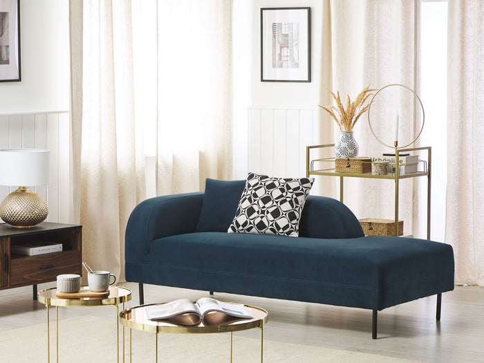 Beliani-LE CRAU-Chaise longue-Donkerblauw-Linkerzijde-Fluweel