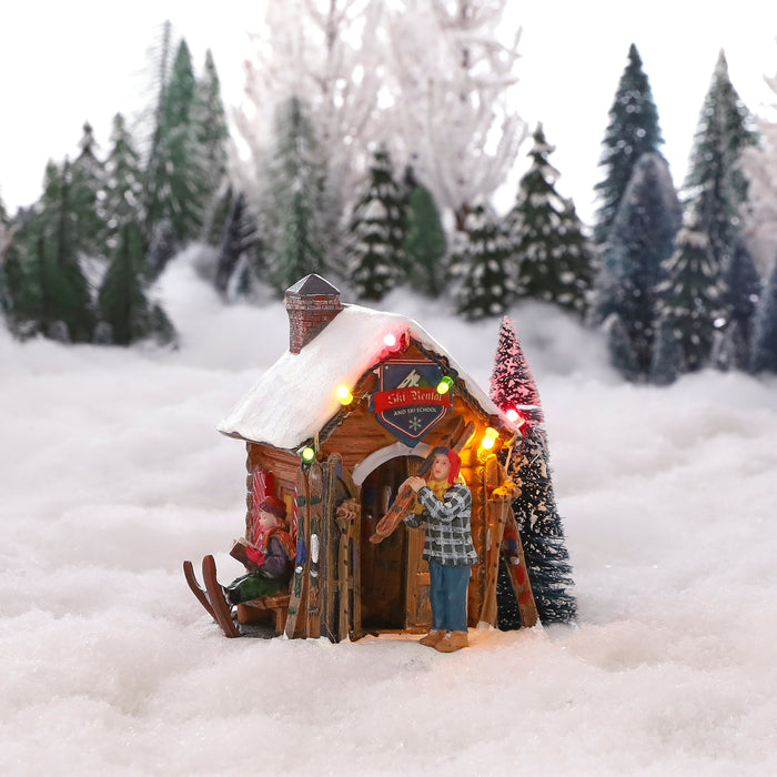 LuVille Kerstdorp Miniatuur Ski Verhuur - L12,5 x B10,5 x H11 cm