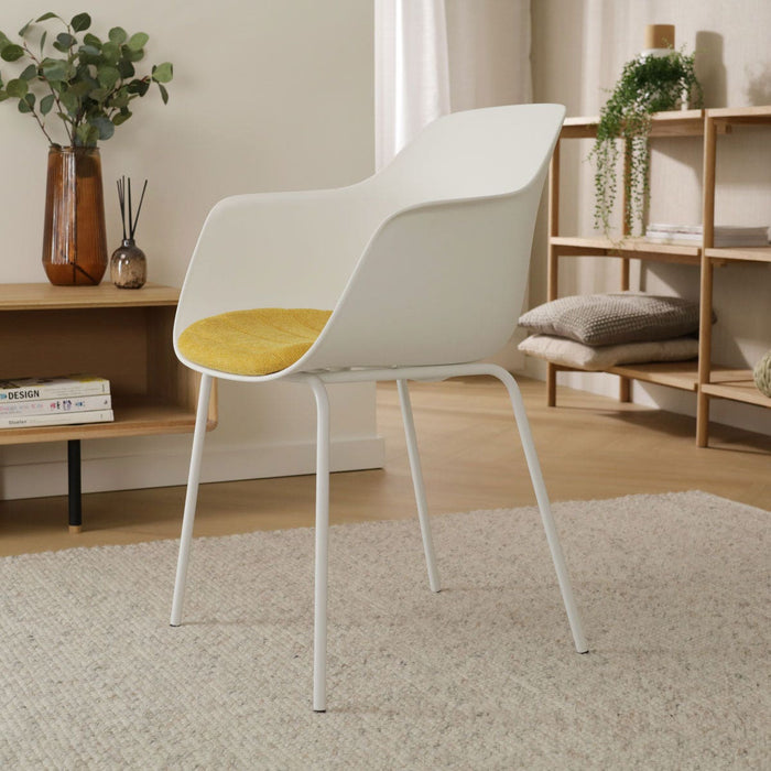 Nolon Nora-Liz Eetkamerstoel Wit - Okergeel Kussen - Witte Poten