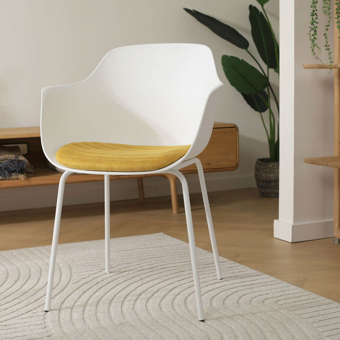 Nolon Nora-Liz Eetkamerstoel Wit - Okergeel Kussen - Witte Poten