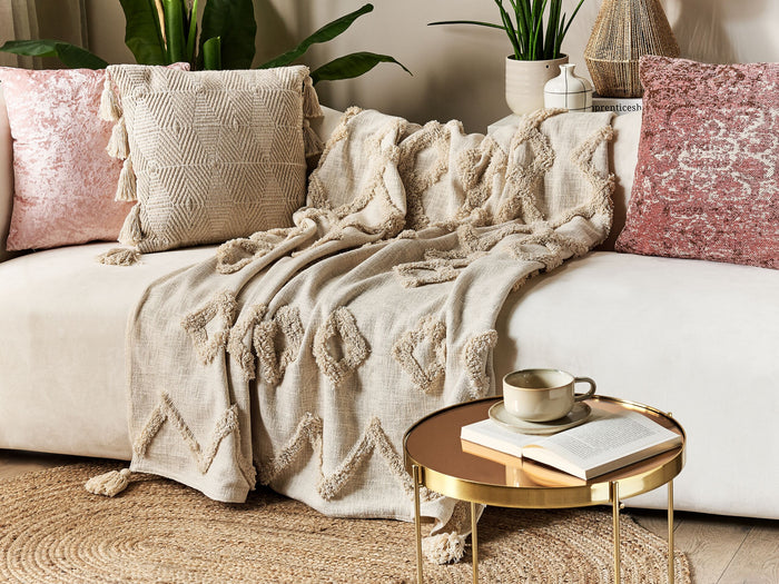 Beliani - GUNA - Plaid - Lichtbeige - 130 x 180 cm - Katoen