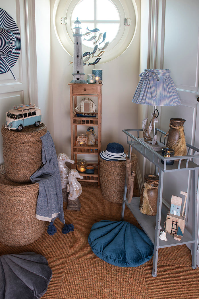 Clayre & Eef Theelichthouder  Ø 10x12 cm Blauw Glas Rond