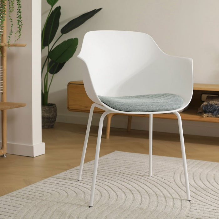 Nolon Nora-Liz Eetkamerstoel Wit - Zacht Groen Kussen - Witte Poten