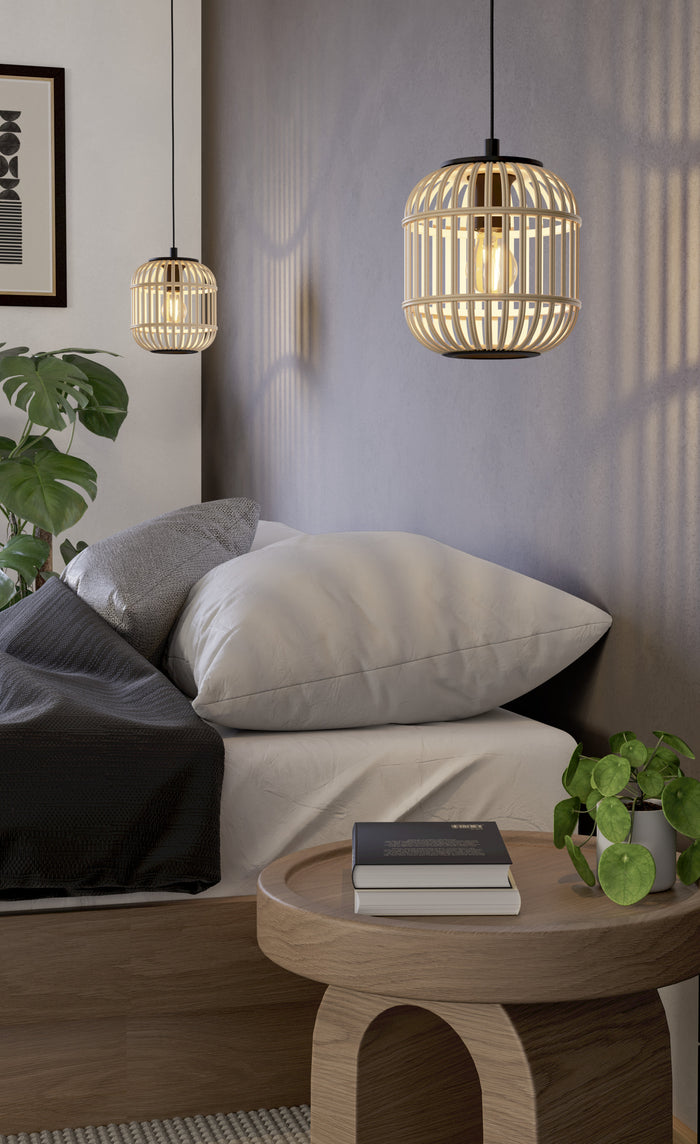 EGLO Bordesley Hanglamp - 1 lichts - Ø21cm. - E27 - Zwart|bamboo