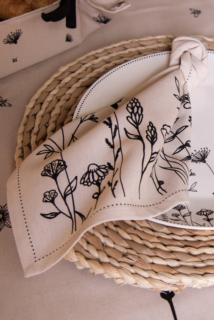 Clayre & Eef Servetten Katoen Set van 6  40x40 cm Beige Zwart Katoen