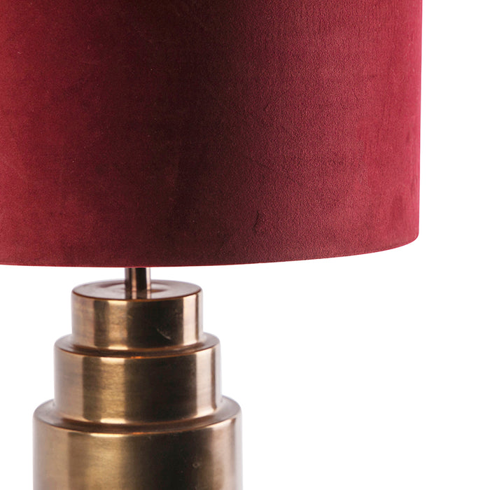 QAZQA Art deco tafellamp brons velours kap rood met goud 40 cm -