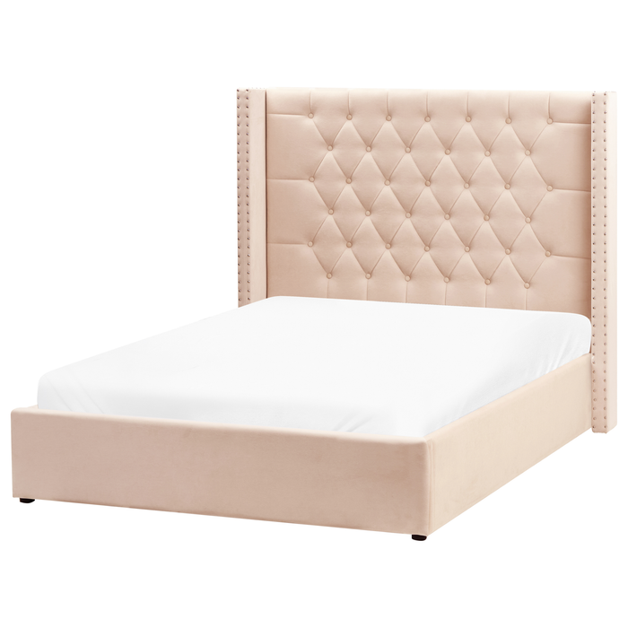 Beliani-LUBBON -Bed met opbergruimte-Beige-140 x 200 cm-Fluweel