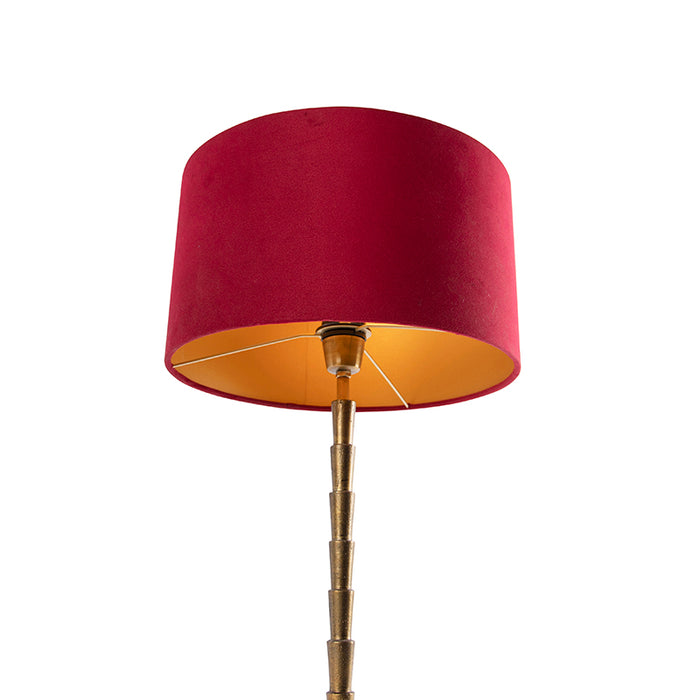 QAZQA Art Deco tafellamp brons velours kap rood 35 cm - Pisos