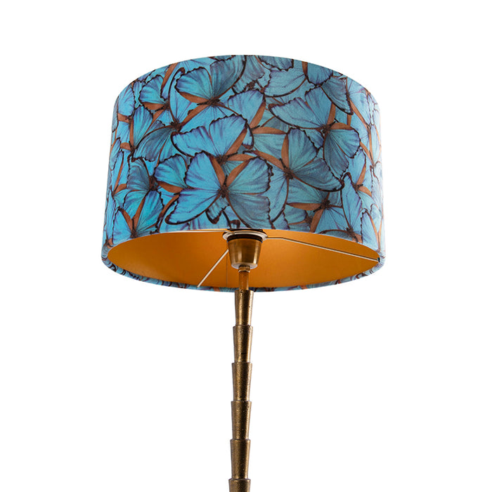 QAZQA Art Deco tafellamp brons velours kap vlinder dessin 35 cm -