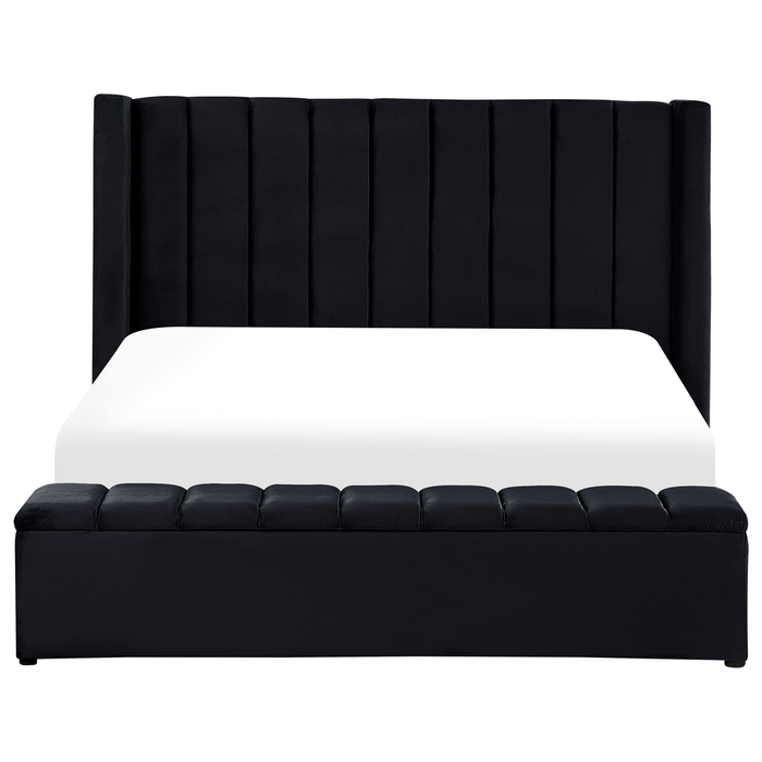 Beliani-NOYERS-Bed met opbergruimte-Zwart-180 x 200 cm-Fluweel