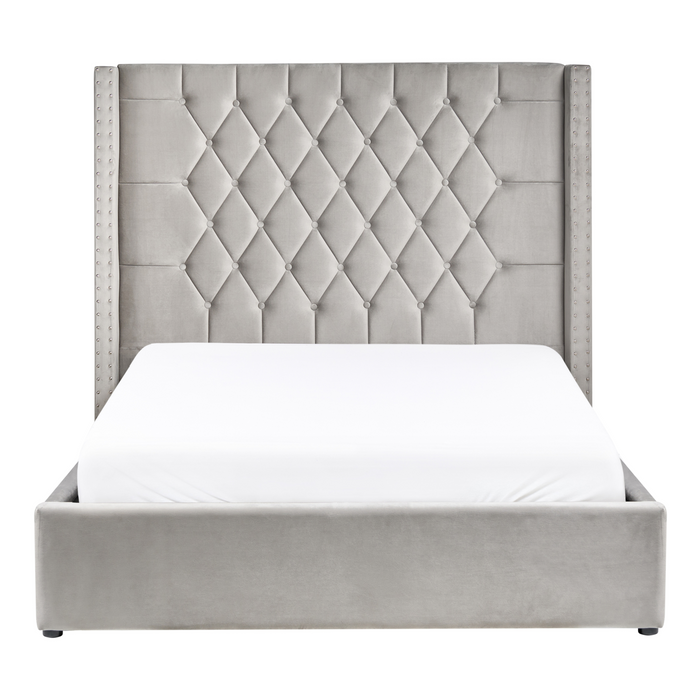 Beliani-LUBBON -Bed met opbergruimte-Lichtgrijs-140 x 200 cm-Fluweel