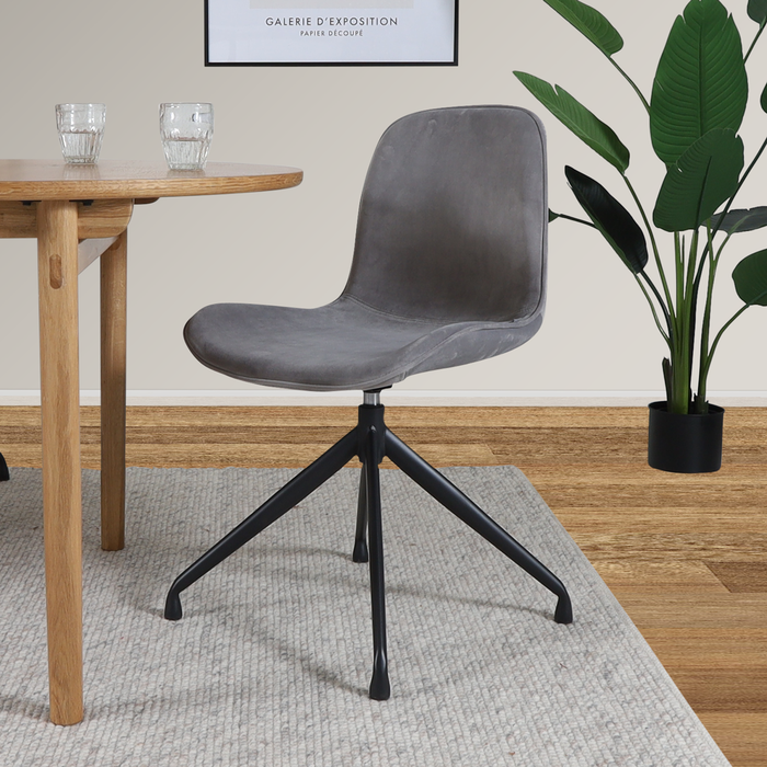 Nolon Nola-Fé Eetkamerstoel Grijs - Velvet - Draaibaar Zwart Onderstel