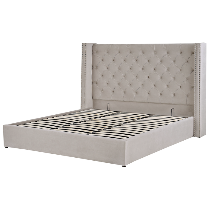 Beliani-LUBBON -Bed met opbergruimte-Lichtgrijs-180 x 200 cm-Fluweel