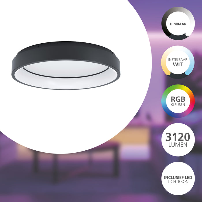 EGLO connect.z Marghera-Z Smart Plafondlamp - Ø 60 cm - Zwart - RGB