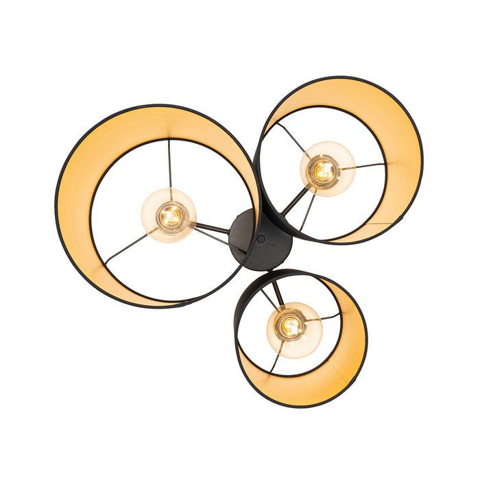 QAZQA Plafondlamp zwart met gouden binnenkant 3-lichts - Multidrum