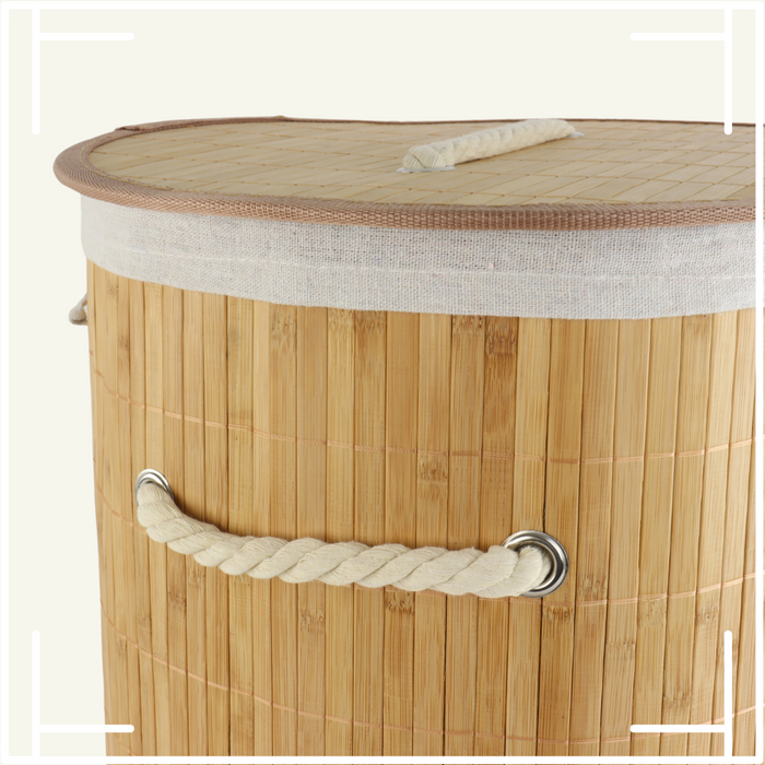 MARBEAUX Wasmand met Deksel Rond Bamboe 48 liter Bruin 35x50 cm Was...