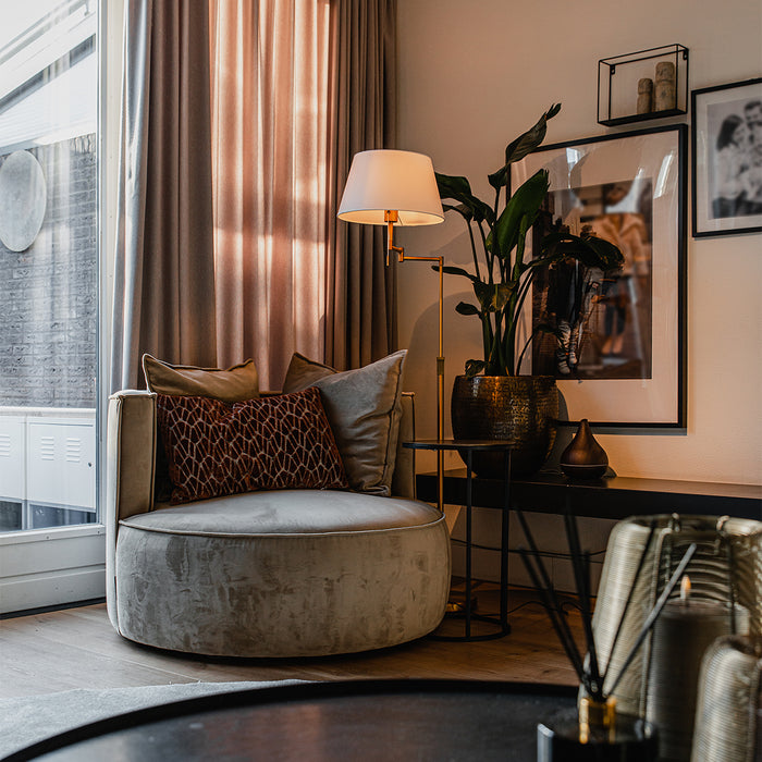 QAZQA Vloerlamp brons met witte kap en verstelbare arm - Ladas Deluxe