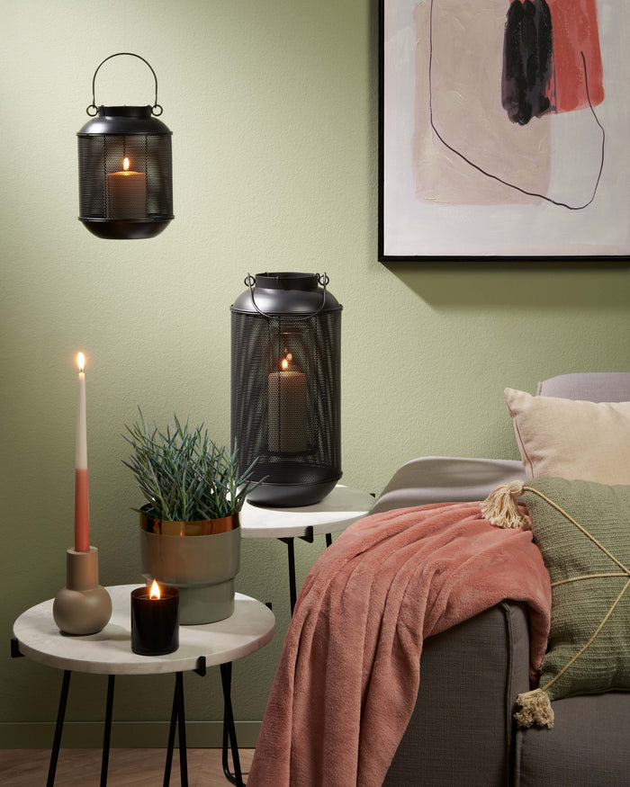 Mica Decorations Borneo Lantaarn - H23 x Ø16 cm - Metaal - Zwart