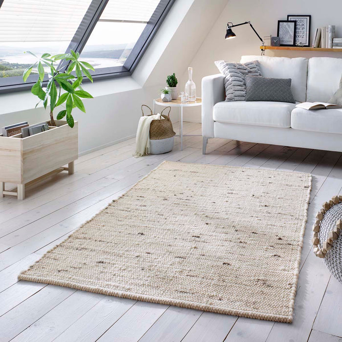 Tapeso Wollen vloerkleed handweef Oslo - crème|grijs - 160x230 cm