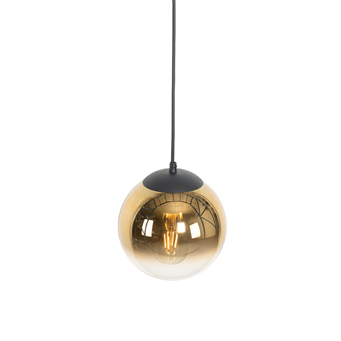 QAZQA Art deco hanglamp zwart met goud glas 20 cm - Pallon