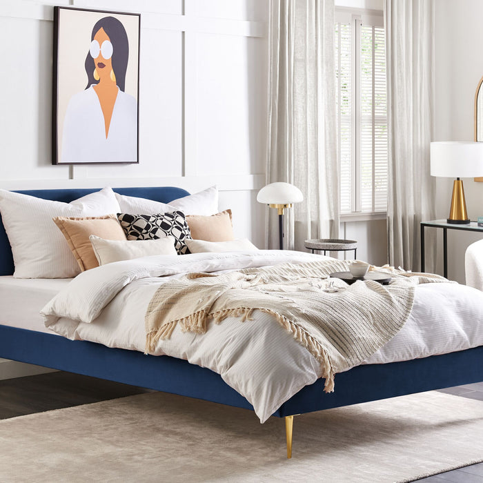 Beliani-FLAYAT -Tweepersoonsbed-Marineblauw-180 x 200 cm-Fluweel