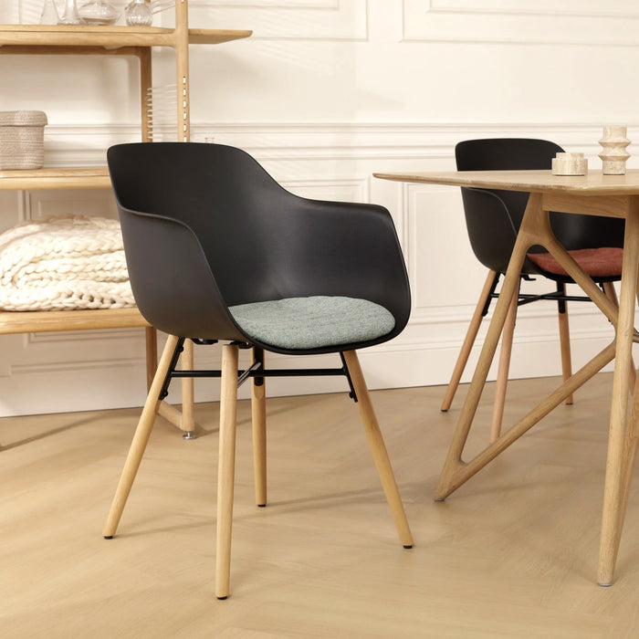 Nolon Nena-Liz Eetkamerstoel Zwart - Armleuning - Zacht Groen Kussen