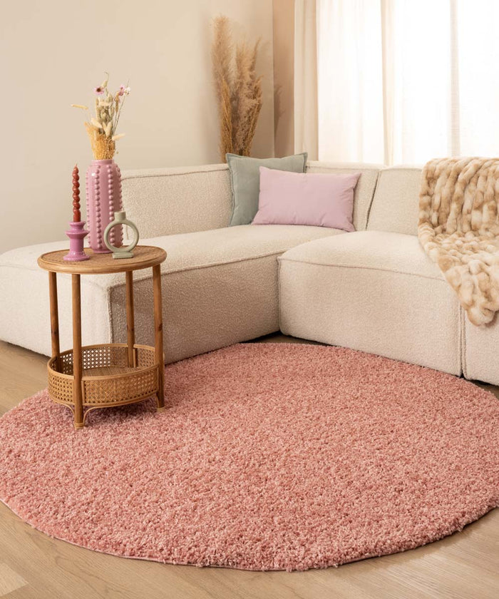Tapeso Rond hoogpolig vloerkleed shaggy Trend effen - roze - 120 cm