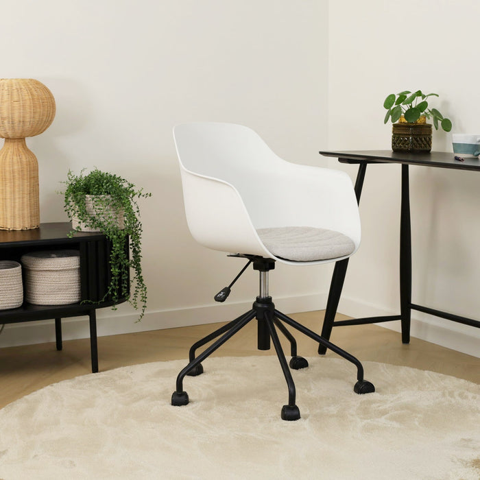 Nolon Nout-Liz Bureaustoel Wit - Beige Kussen - Zwart Onderstel