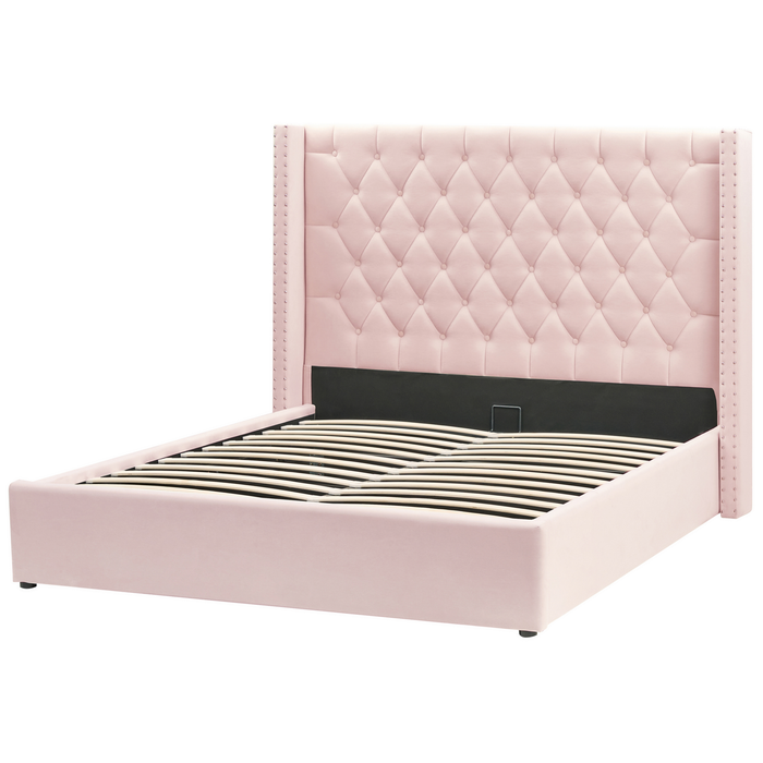 Beliani-LUBBON -Bed met opbergruimte-Pastelroze-160 x 200 cm-Fluweel