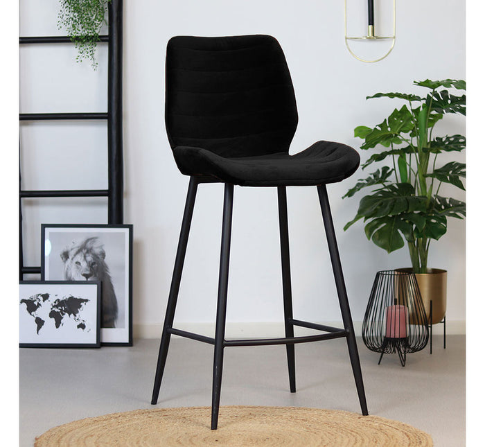 Bronx71 Velvet barkruk Toby zwart 71 cm  - Barkrukken set van 2