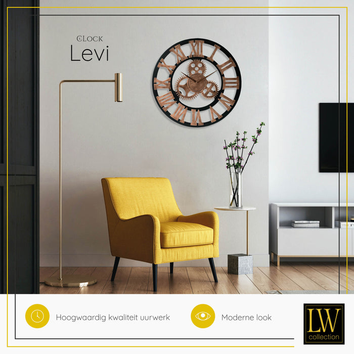 LW Collection Wandklok Levi brons romeins Ø60cm - bruin