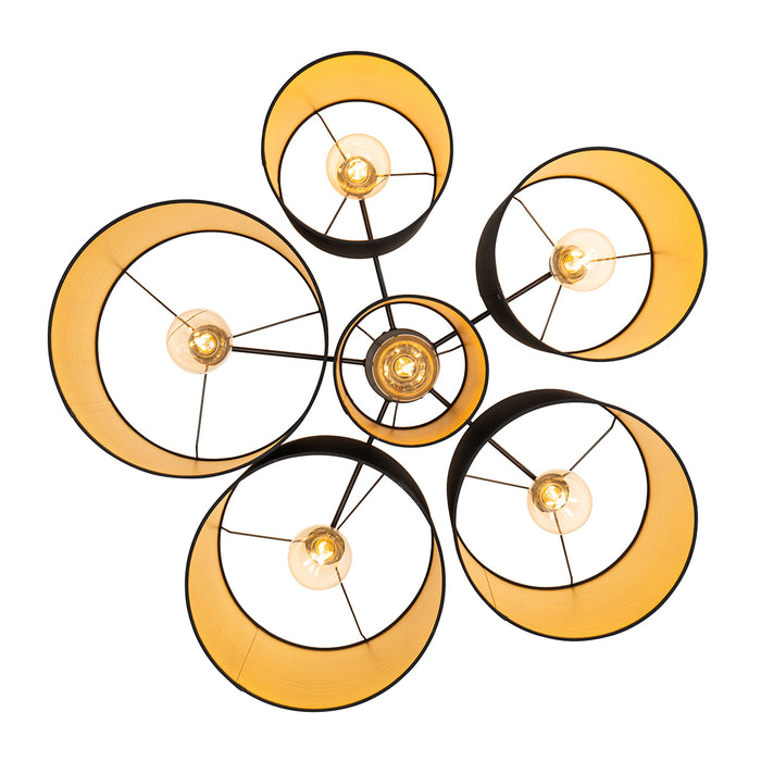 QAZQA Plafondlamp zwart met gouden binnenkant 6-lichts - Multidrum