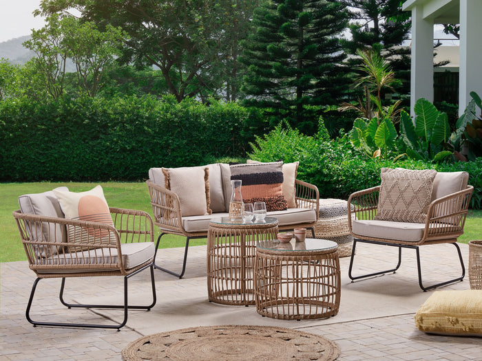 Beliani - RAVELLO - Loungeset voor 4 - Natuurlijk - PE rotan