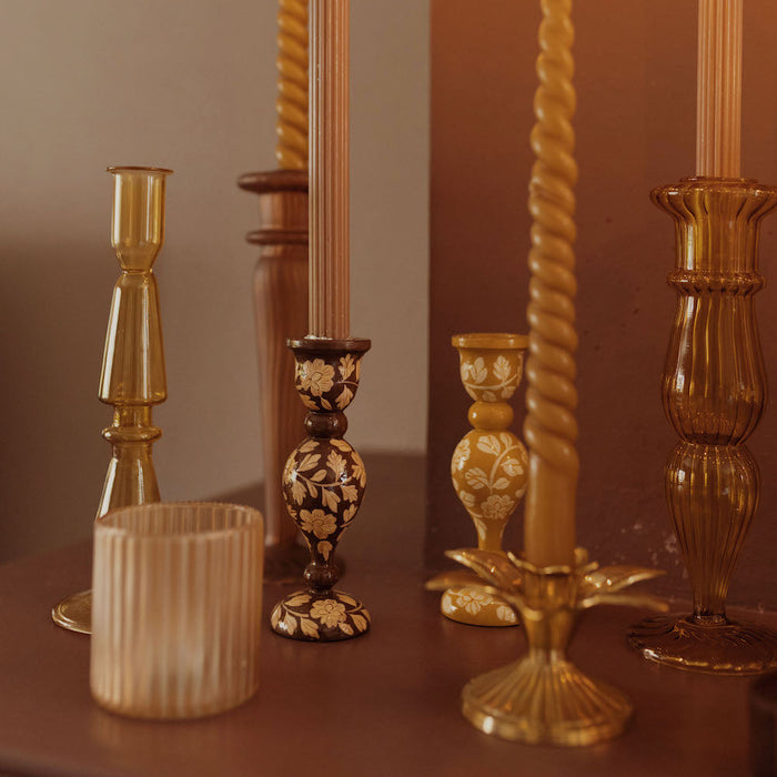 À la Kandelaar met Bloemenprint - L - Mosterd