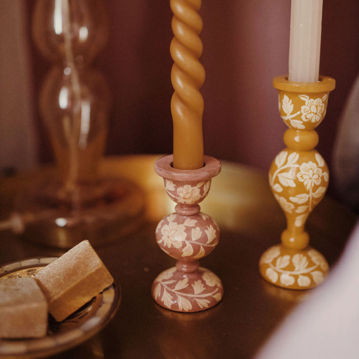 À la Kandelaar met Bloemenprint - L - Mosterd