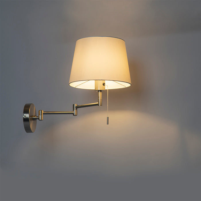 QAZQA Wandlamp staal met witte kap en verstelbare arm - Ladas Deluxe