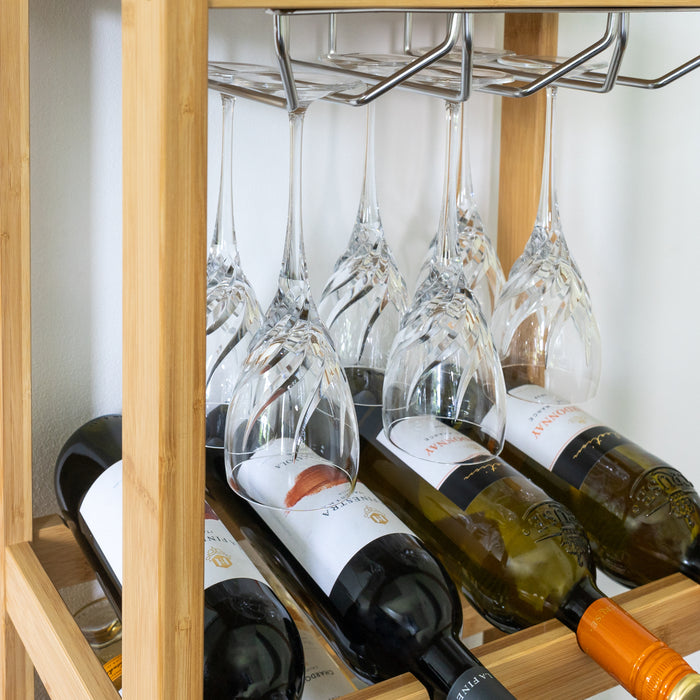 QUVIO Wijnrek voor 16 flessen + glazen - Hout