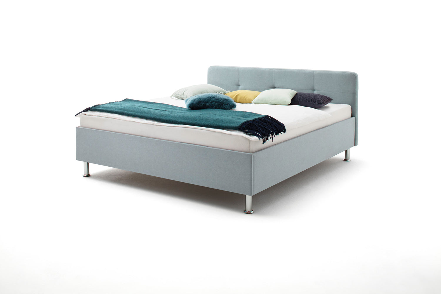 Hioshop Amelie gestoffeerd bed 180x200 cm Ijsblauw//Chroom décor