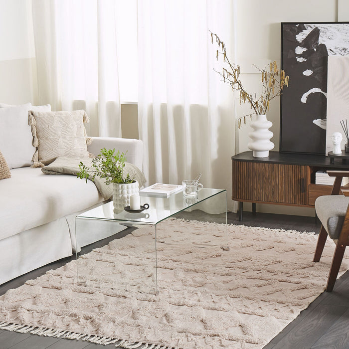 Beliani - DIDIM - Laagpolig vloerkleed - Beige - 160 x 230 cm - Katoen