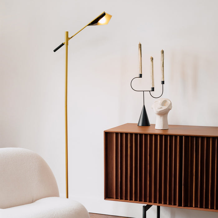 QAZQA Design vloerlamp zwart met goud - Sinem