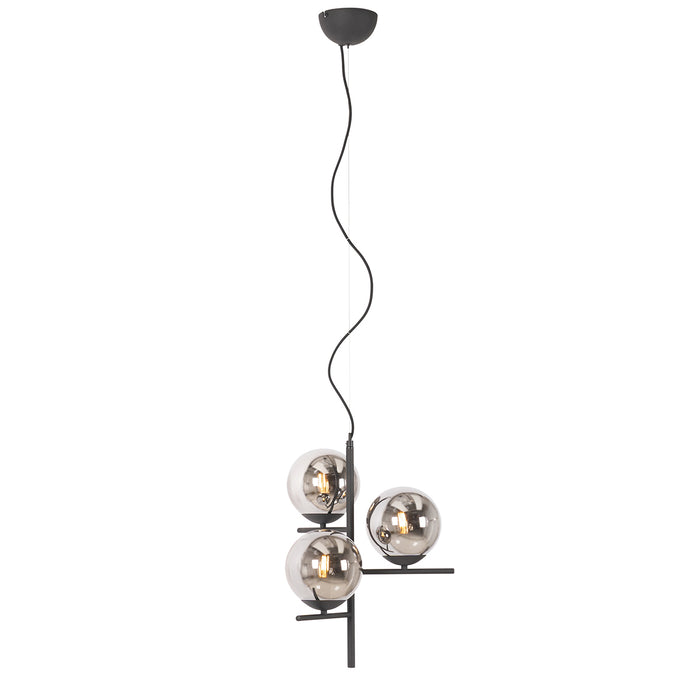 QAZQA Art Deco hanglamp zwart en smoke glas 3-lichts - Flore