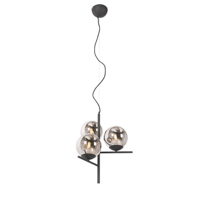 QAZQA Art Deco hanglamp zwart en smoke glas 3-lichts - Flore
