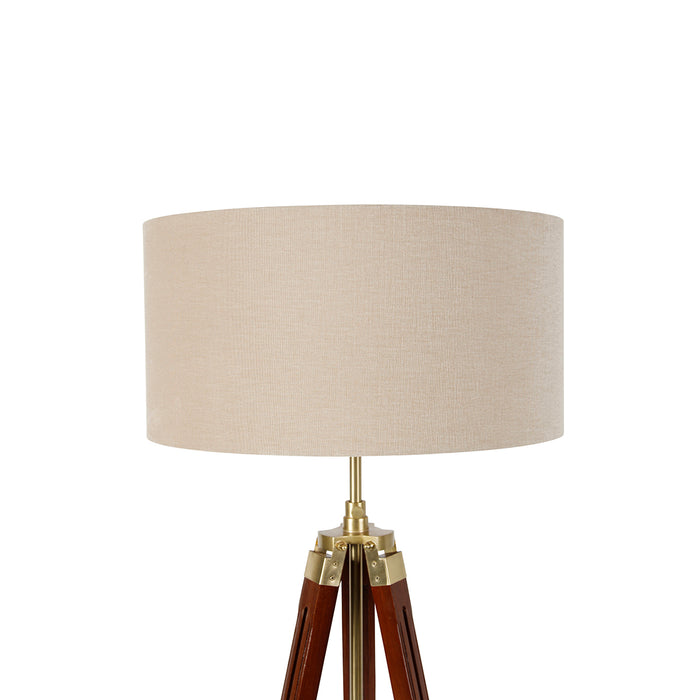 QAZQA Vloerlamp messing met kap lichtbruin 50 cm tripod - Cortin