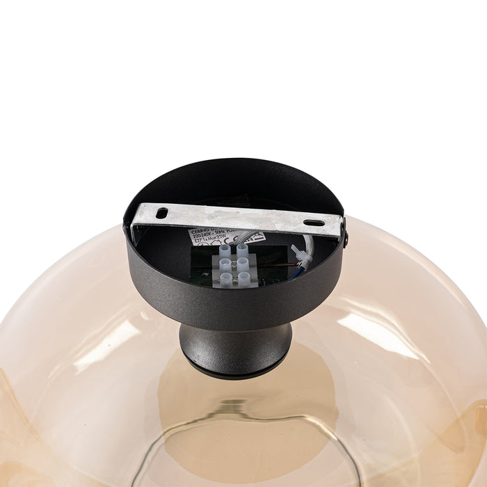 QAZQA Art deco plafondlamp zwart met amber glas - Bizle