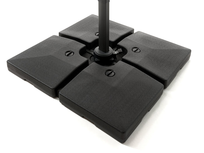 Set van 4 Parasol Tegels (104 kg) met Water te Vullen - Basis voor Parasolvoet - Vierdelig Plastic Onderstel voor Parasollen met Kruisvoet - Zwart