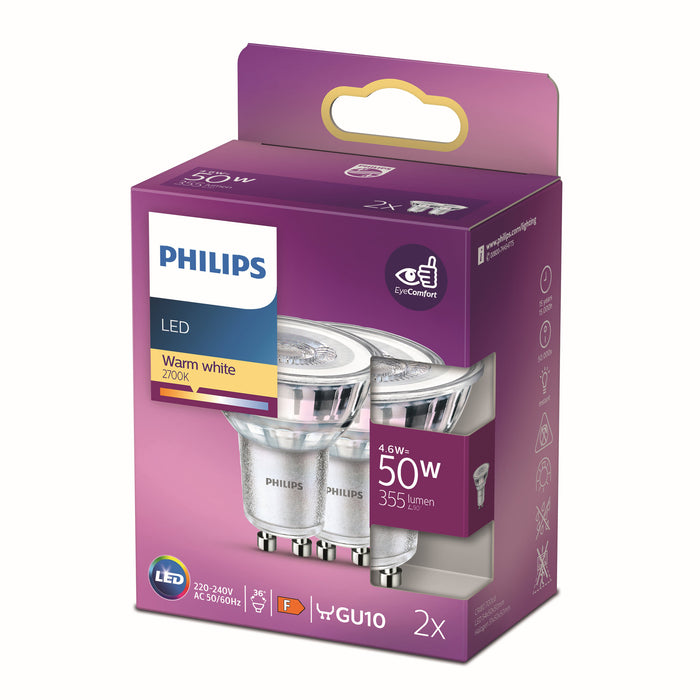 Philips LED spot niet dimbaar (2-pack) - GU10 36D 4,6W 355lm 2700K 23…