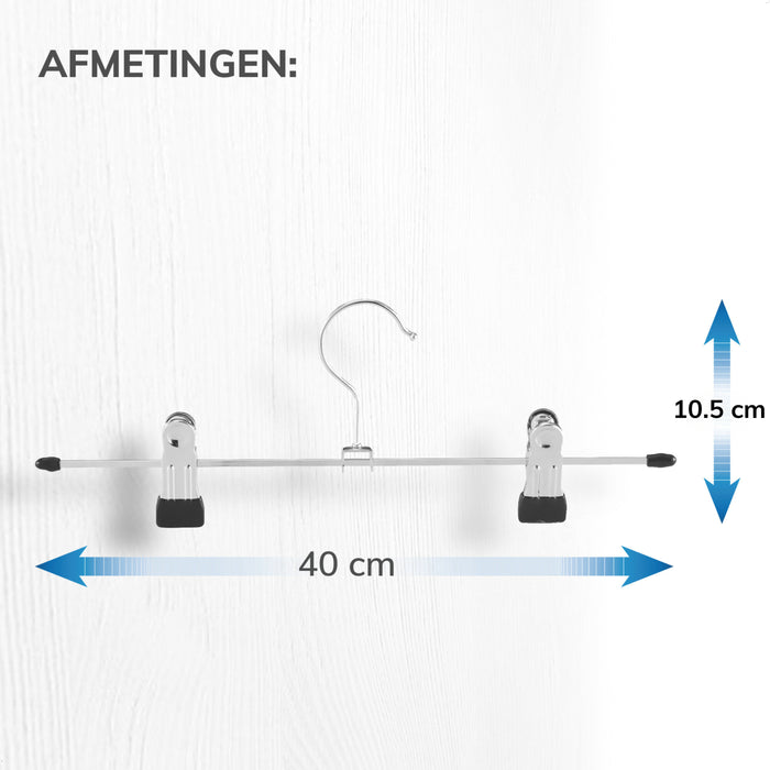 ACAZA Antislip kledinghangers - large - 40 cm lang - verstelbare knijpers - 20 stuks - zilvergrijs