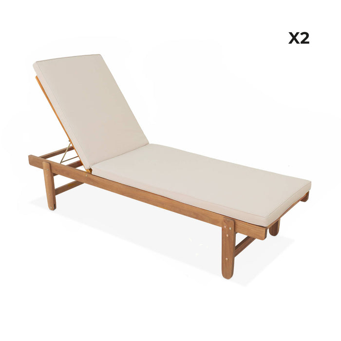 sweeek - Houten ligstoel met meerdere standen en wielen (set van 2)