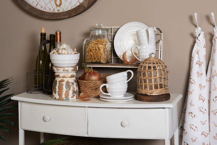 Clayre & Eef Kandelaar  Ø 12x15 cm Bruin Wit Hout Kaarsenstandaard