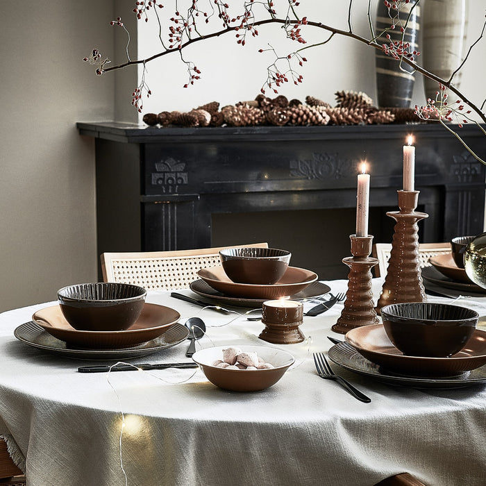 vtwonen Ceramic Waxinelichthouder - Set van 2 - Warm Brown